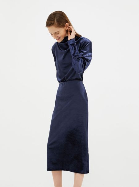 Dresses And Jumpsuits Women Velvet-Jersey Midi Dress Manifest Max&Co Navy Blue