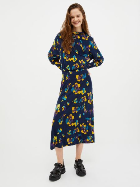 Women Online Floral Wool-Jersey Midi Dress Max&Co Navy Blue Dresses And Jumpsuits