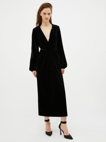 Modern Rhinestone-Embellished Velvet Dress Black Dresses And Jumpsuits Women Max&Co