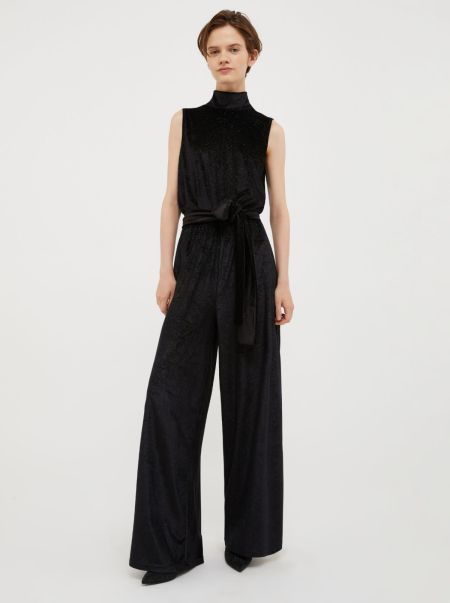 Dresses And Jumpsuits Max&Co Mega Sale Black Women Glittered Velvet-Jersey Jumpsuit