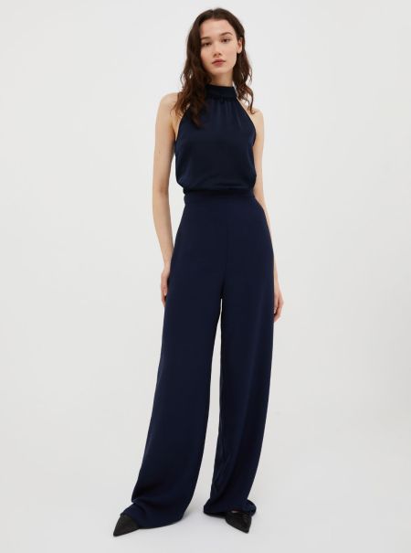 Navy Blue Satin And Georgette Jumpsuit Women Max&Co Dresses And Jumpsuits Advance