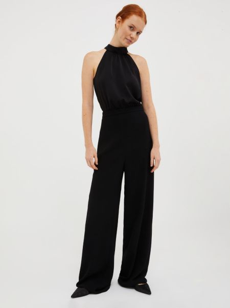 Max&Co Black Satin And Georgette Jumpsuit Women Artisan Dresses And Jumpsuits