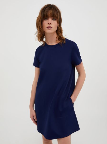 Textured Stretch-Jersey Dress China Blue Dresses And Jumpsuits Women Max&Co Stylish