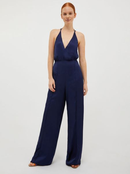 Dresses And Jumpsuits Satin Palazzo Jumpsuit Max&Co Women Store Midnight Blue