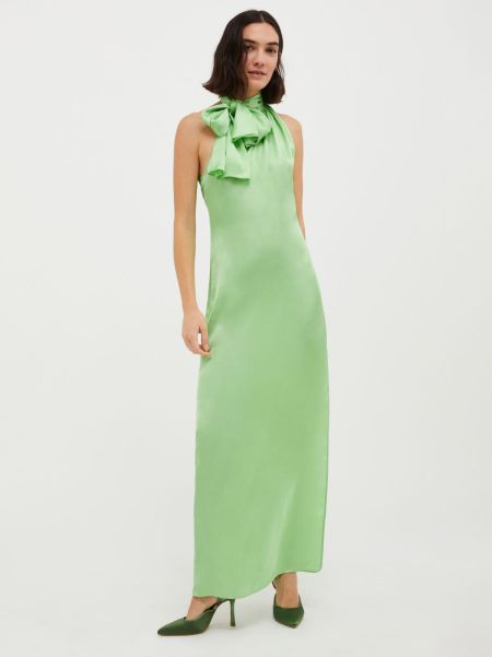 Dresses And Jumpsuits Off-The-Shoulder Satin Dress Handcrafted Women Green Max&Co