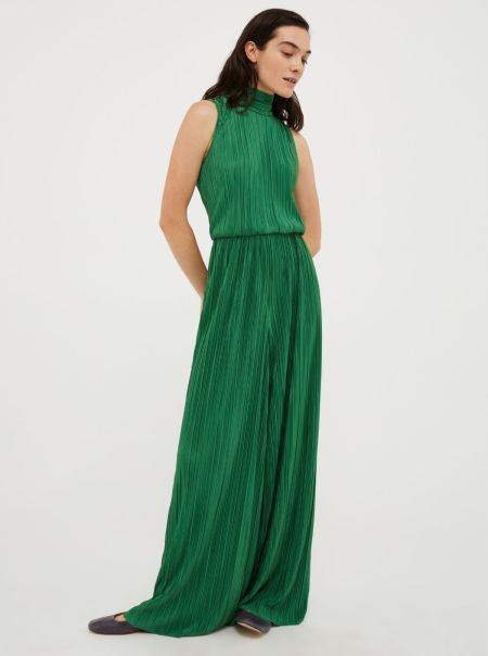 Max&Co Quality Green Pattern Women Pleated Jersey Jumpsuit Dresses And Jumpsuits