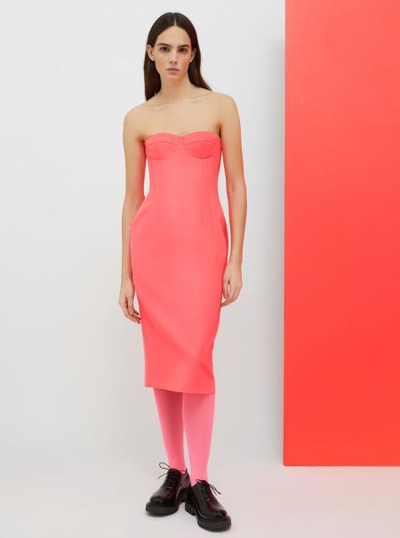 Women Max&Co Solid Dresses And Jumpsuits De-Coated With Anna Dello Russo Bustier Midi Dress Shocking Pink