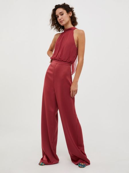 Burgundy Women Dynamic Dresses And Jumpsuits Max&Co Satin And Georgette Jumpsuit