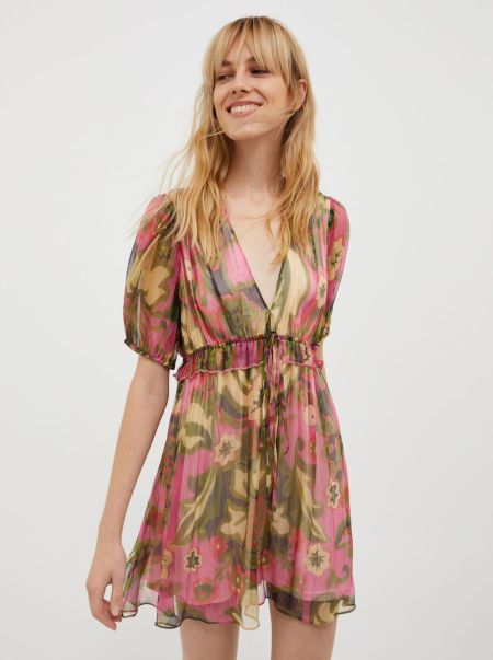 Max&Co Old Rose Pattern Silk-Crepon Mini Dress Dresses And Jumpsuits Women New