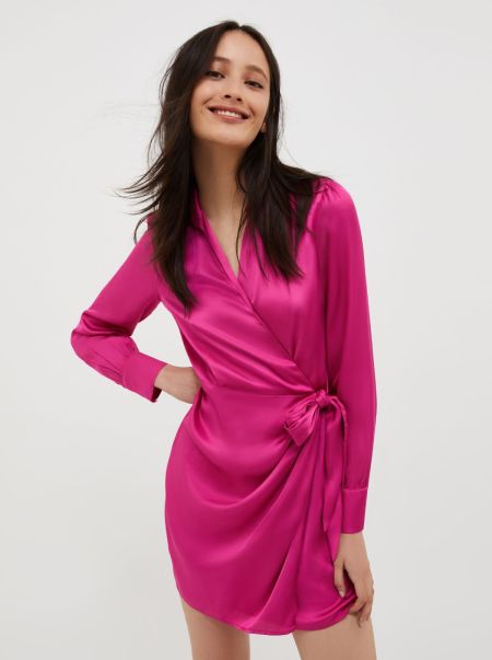 Dresses And Jumpsuits Satin Wrap Dress Fuchsia Women Max&Co Simple