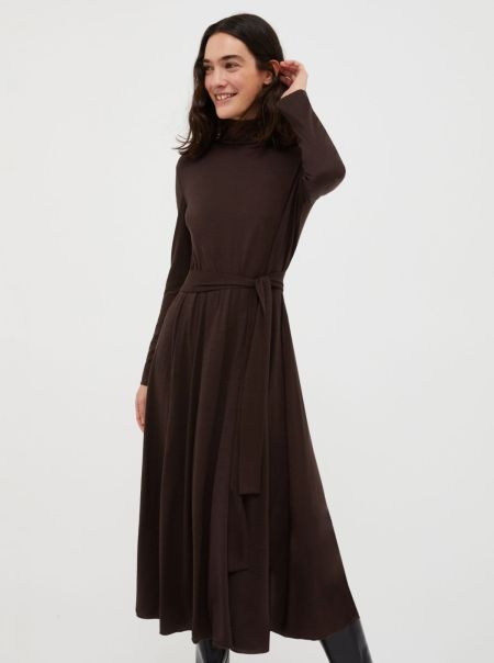 Wool-Jersey Midi Dress Flexible Dark Brown Max&Co Women Dresses And Jumpsuits