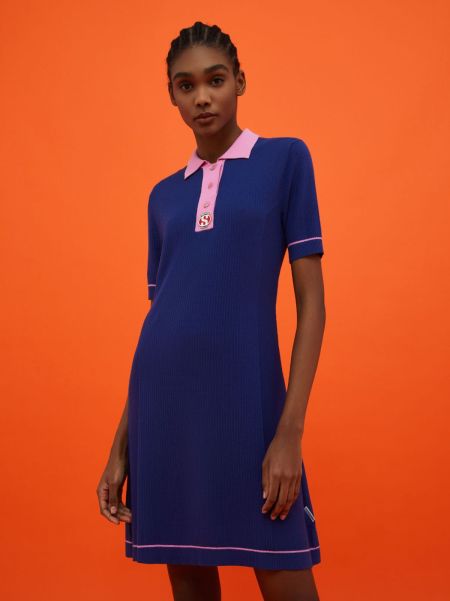 Women Advanced Air Force Blue Max&Co. With Superga Knitted Polo Dress Dresses And Jumpsuits