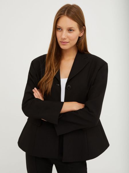 Black Professional Women Max&Co Suits Single-Breasted Canvas Blazer