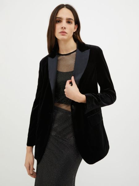 Affordable Women Velvet-Jersey Tuxedo Blazer Max&Co Black Suits