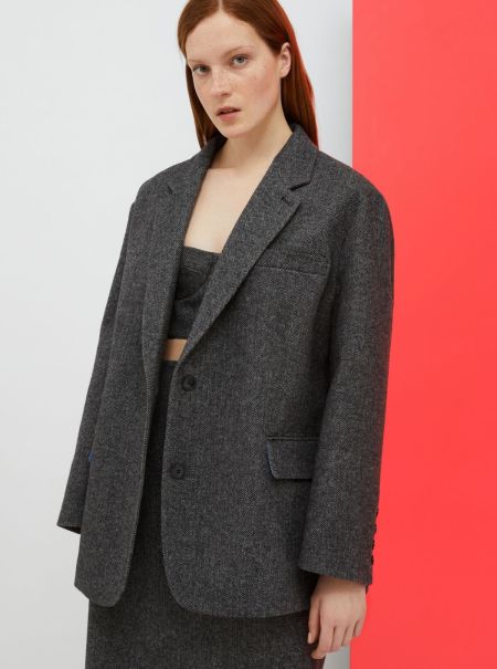 Dark Grey Pattern Women Max&Co Sturdy Suits De-Coated With Anna Dello Russo Flannel Blazer