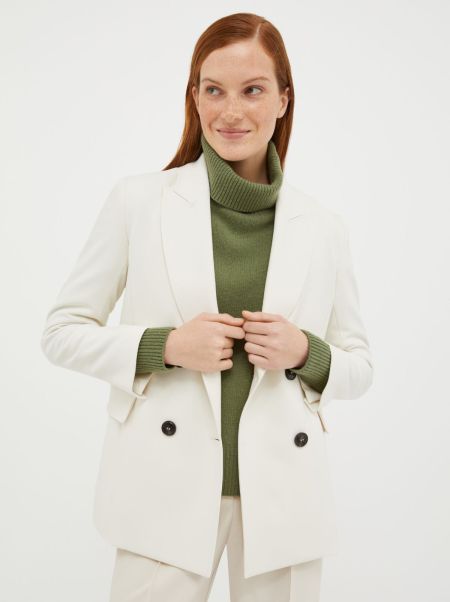 Ivory Max&Co Double-Breasted Double Cloth Blazer Women Suits Low Cost
