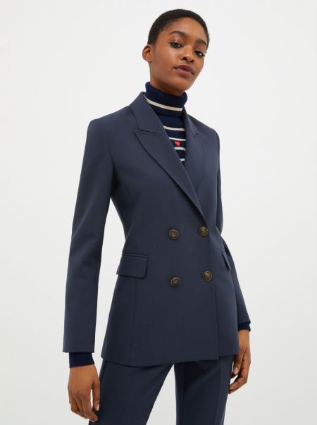 Fashion Suits Max&Co Double-Breasted Blazer Women Navy Blue