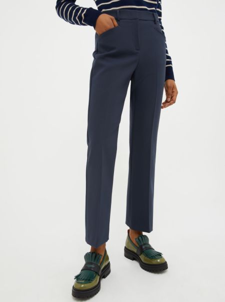 Suits Max&Co Navy Blue Manifest Cropped Straight-Leg Trousers Women