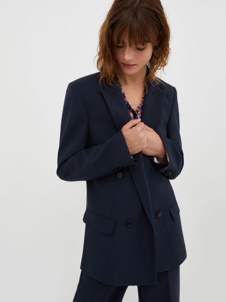 Modern Midnight Blue Suits Max&Co Double-Breasted Canvas Blazer Women