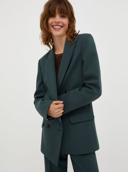 Women Suits Cost-Effective Mud Brown Max&Co Double-Breasted Canvas Blazer
