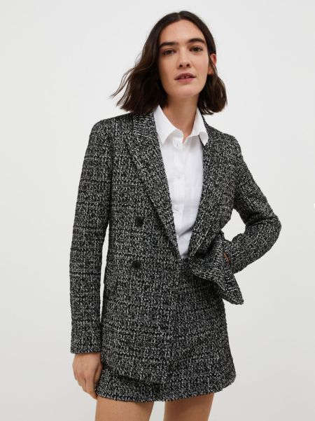Modern Suits Max&Co Women Black Pattern Double-Breasted Bouclé Blazer