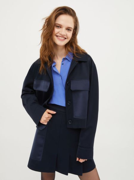 Max&Co Quality Suits Women Navy Jersey And Satin Jacket