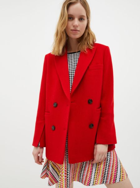 Women Suits Wholesome Max&Co Double-Breasted Wool-Blend Blazer Red