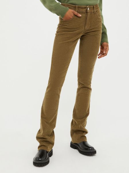 Low-Rise Bootcut Trousers Women Olive Green Max&Co Unique Suits