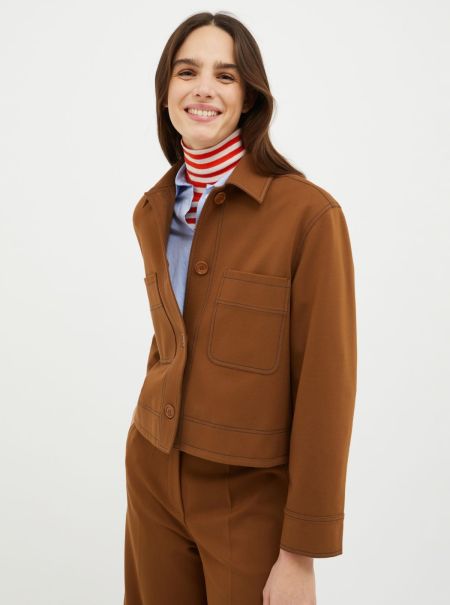Aesthetic Tan Suits Women Max&Co Boxy-Fit Jersey Jacket