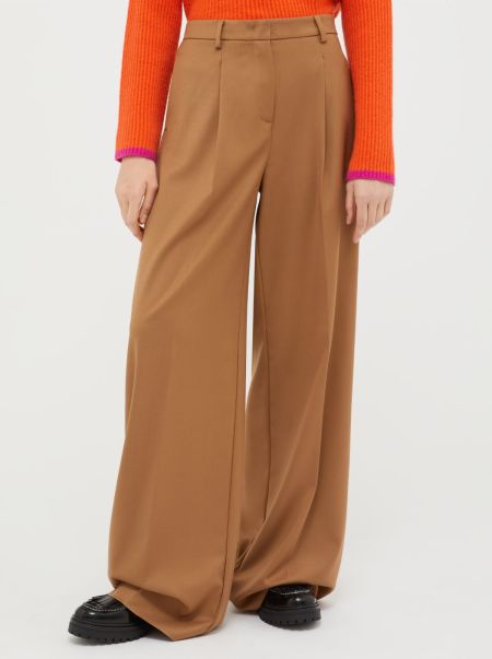 Shop Camel Suits Wide-Fit Flannel Trousers Women Max&Co