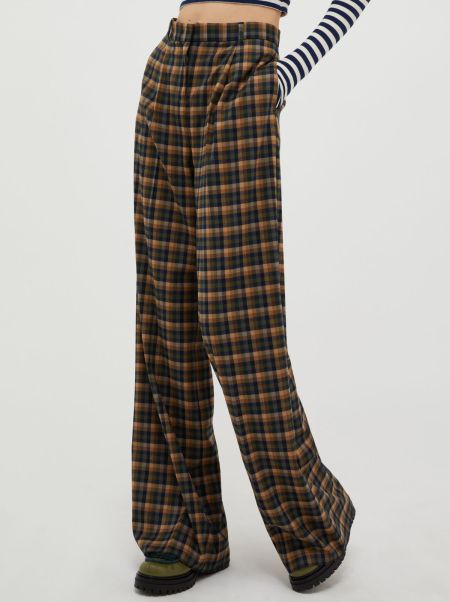 Suits Women Max&Co Beige Pattern Wide-Leg Flannel Trousers Promo