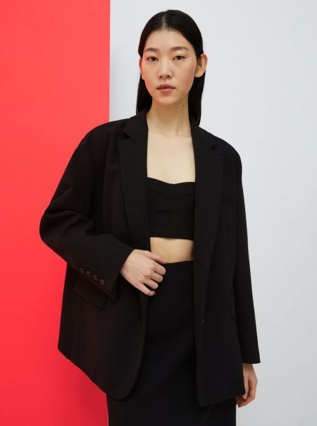 De-Coated With Anna Dello Russo Oversized Blazer Black Comfortable Max&Co Suits Women