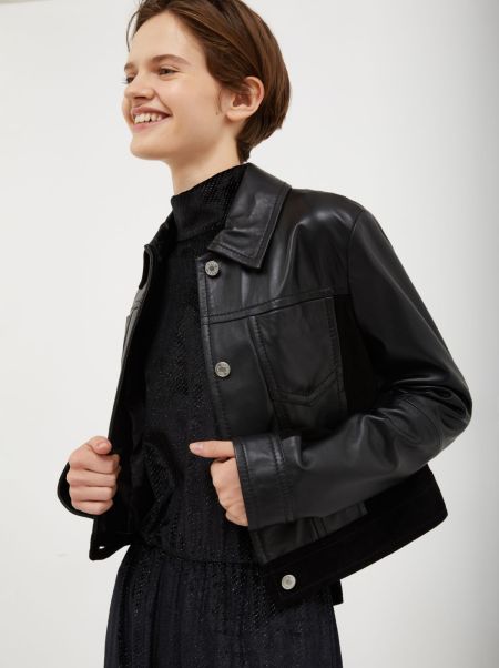 Jackets And Blazers Sturdy Max&Co Women Black Nappa-Leather And Suede Jacket