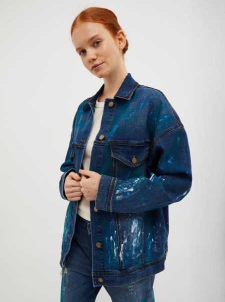 Refined Max&Co Jackets And Blazers Women Hand-Painted Denim Jacket Midnight Blue