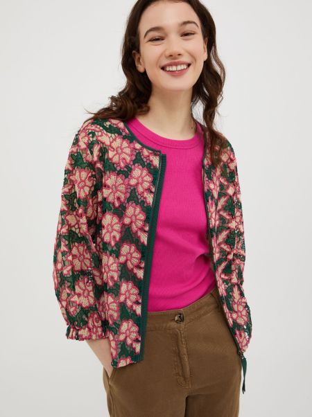 Rose Pink Pattern Max&Co Spacious Macramé And Tulle Bomber Jacket Jackets And Blazers Women