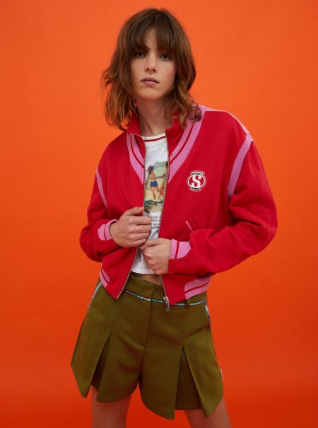 Red High-Quality Max&Co. With Superga Fleece Bomber Jacket Jackets And Blazers Women