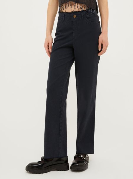 Fringed Straight-Leg Trousers Trousers Max&Co Midnightblue Tailored Women