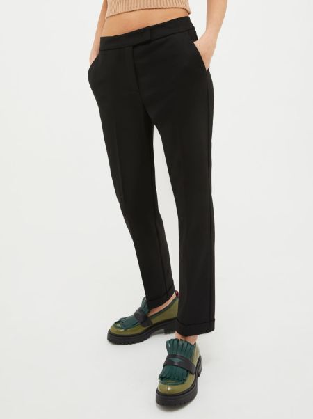 Trousers Clearance Max&Co Women Black Turn-Up Slim-Fit Trousers