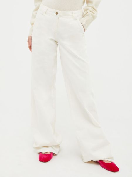 Max&Co Cotton-Drill Trousers Women Trousers 2024 White