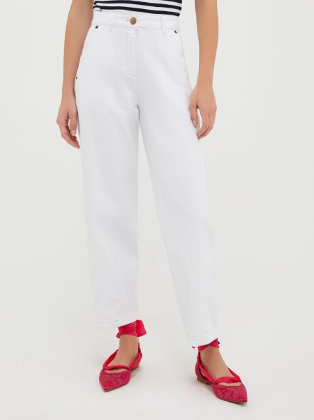 Luxury Tapered Cotton-Drill Trousers Women Trousers Optic White Max&Co