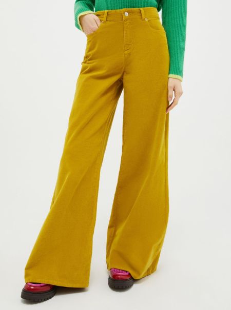 Soft Yellow Max&Co Trousers Women Velvet Palazzo Trousers Fashionable