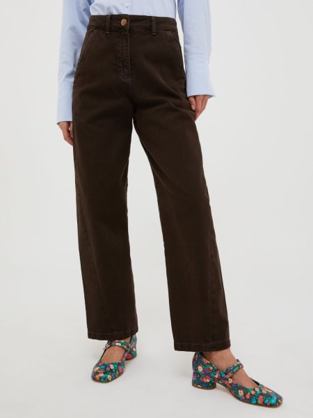 Women Affordable Dark Brown Tapered Cotton-Drill Trousers Max&Co Trousers