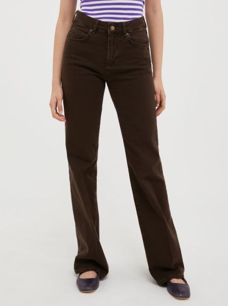 Bootcut Cotton-Drill Trousers Trousers Max&Co State-Of-The-Art Women Dark Brown