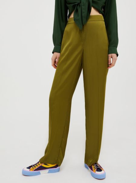 Trousers Max&Co Streamlined Flowing Satin Trousers Women Olive Green