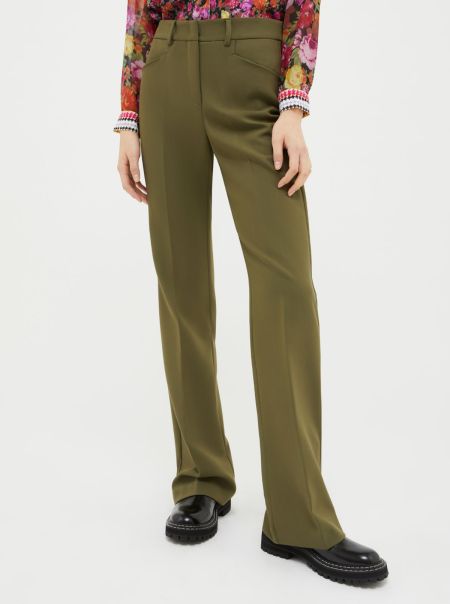 Dynamic Women Double-Cloth Bootcut Trousers Olive Green Max&Co Trousers
