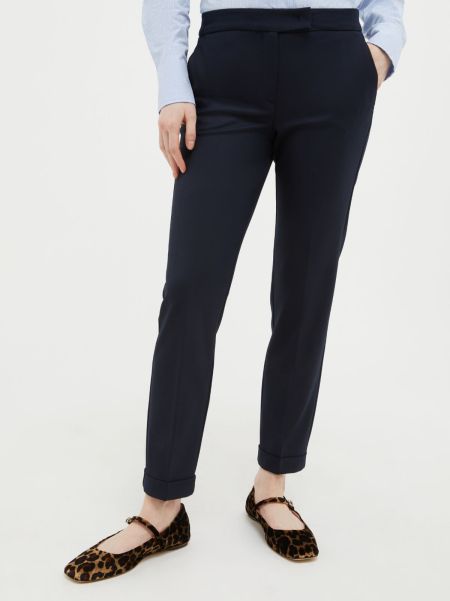 Max&Co Women Turn-Up Slim-Fit Trousers Early Bird Trousers Navy Blue