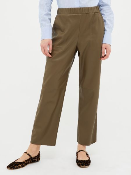 Women Trousers Max&Co Tapered Coated-Jersey Trousers Promo Brown