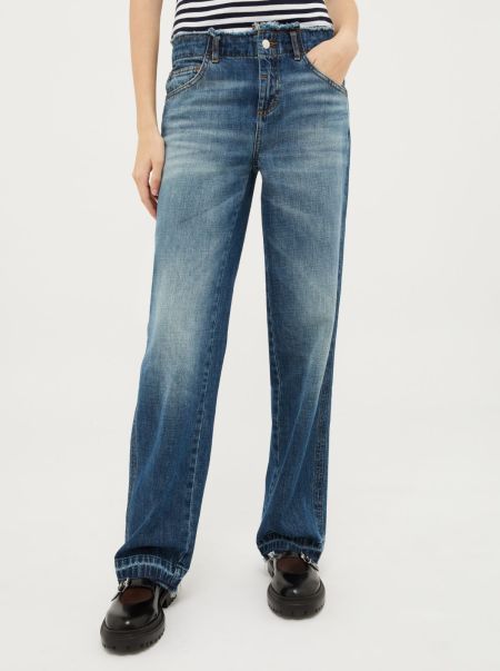 Innovative Blue Jeans Frayed Straight-Cut Faded Jeans Women Trousers Max&Co