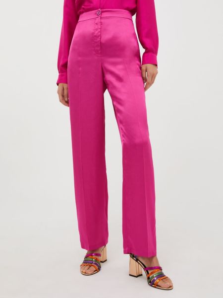 Max&Co Women Trousers Fuchsia Pioneer Flowing Satin Trousers