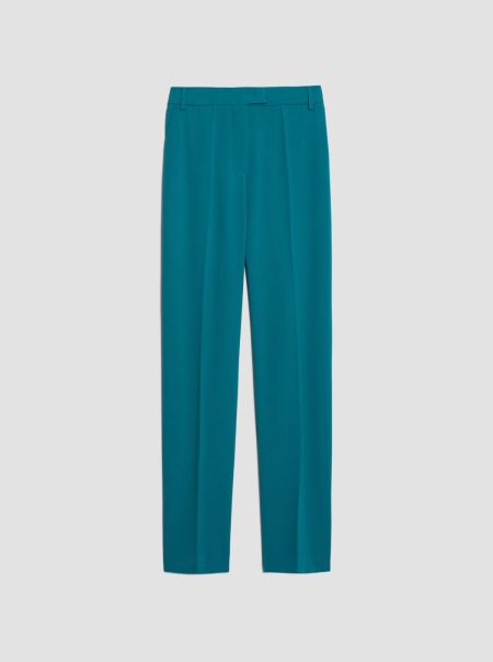 Women Trousers Max&Co Oil Green Compact Tapered Stretch-Crepe Trousers